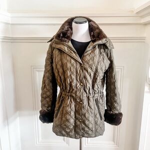 Quilted Brown Jacket with Faux Fur Trim